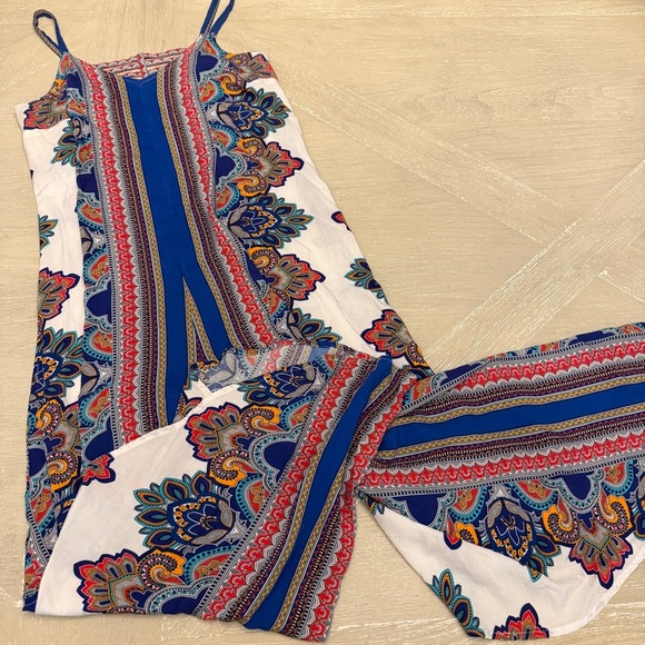 MSK Blue and Red Geometric wide leg romper - Picture 1 of 9